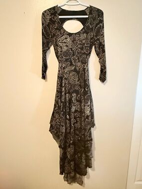 Free People - Black Paisley Asymmetric Open Back Sleeve Dress